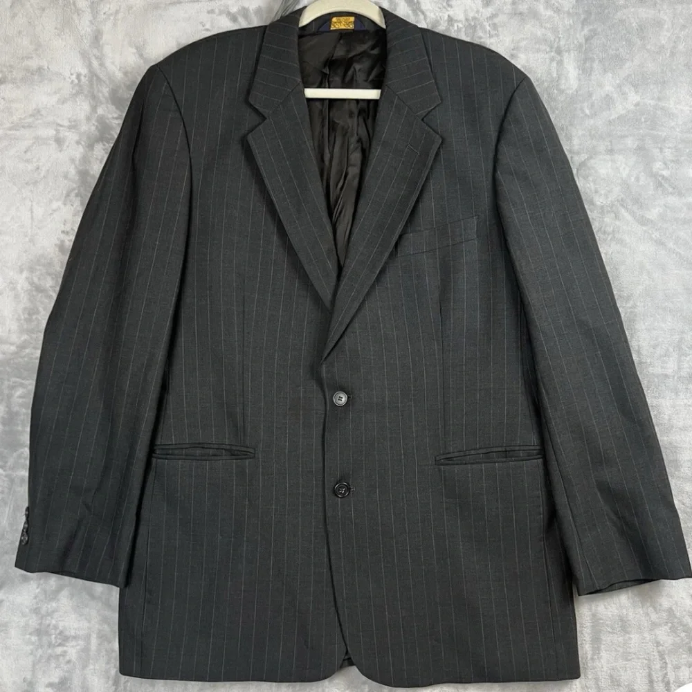 Vintage Brooks Brothers Brooksease Charcoal Gray Pinstripe Wool Blazer 46R
